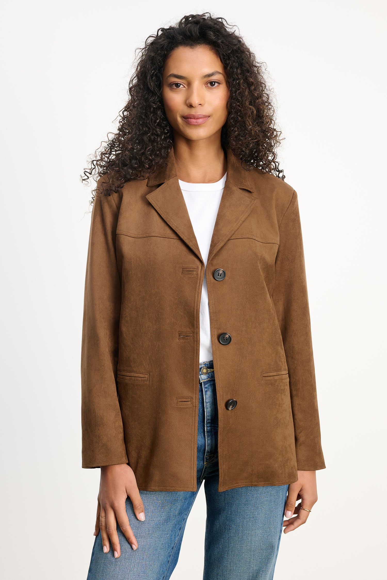 SALIE FAUX SUEDE JACKET IN BROWN - Image 5