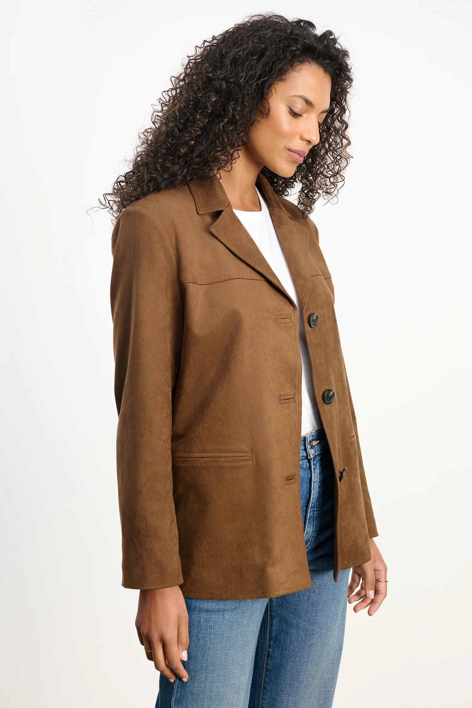 SALIE FAUX SUEDE JACKET IN BROWN - Image 6